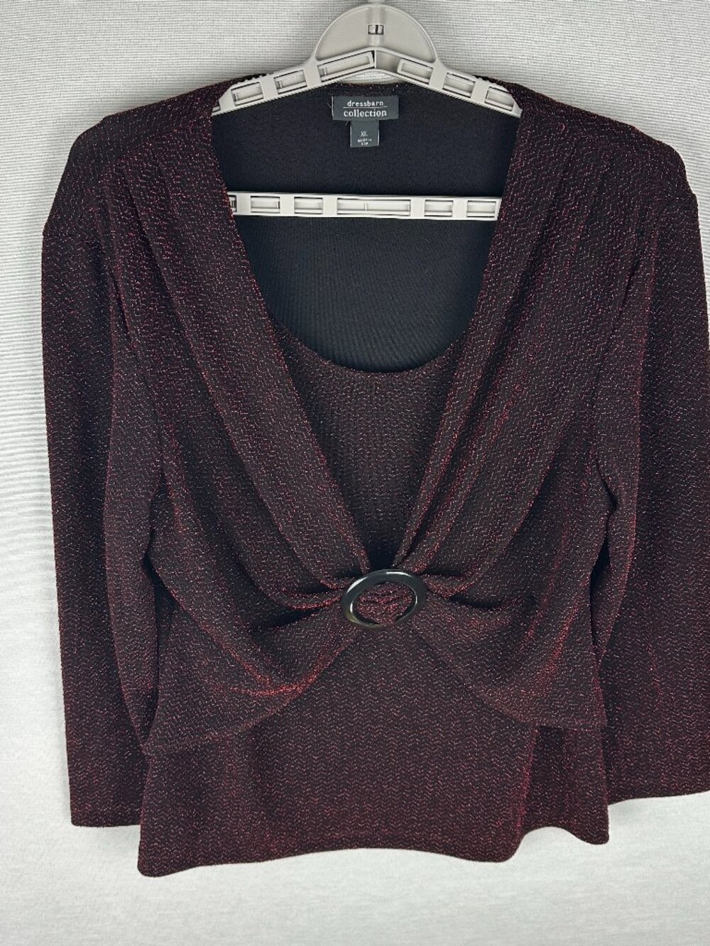 DRESSBARN BURGUNDY SPARKLY TWO-PIECE LOOK WOMEN'S TOP SIZE XL - Picture 3 of 11